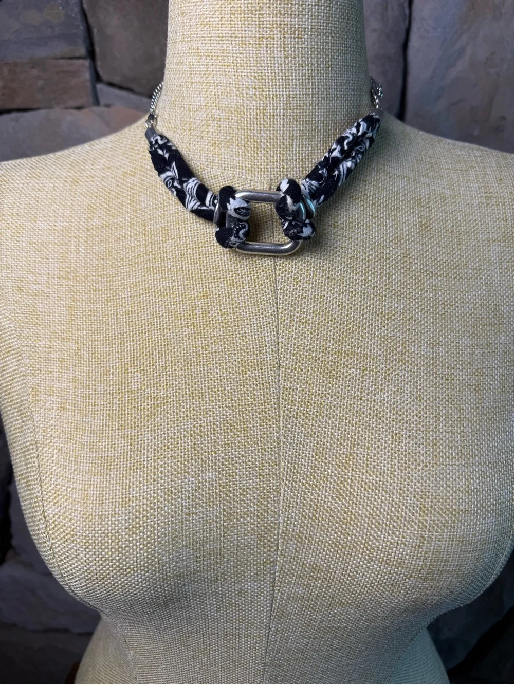 New🌟Free People- Black & White Knotted Fabric ChokerbNecklace